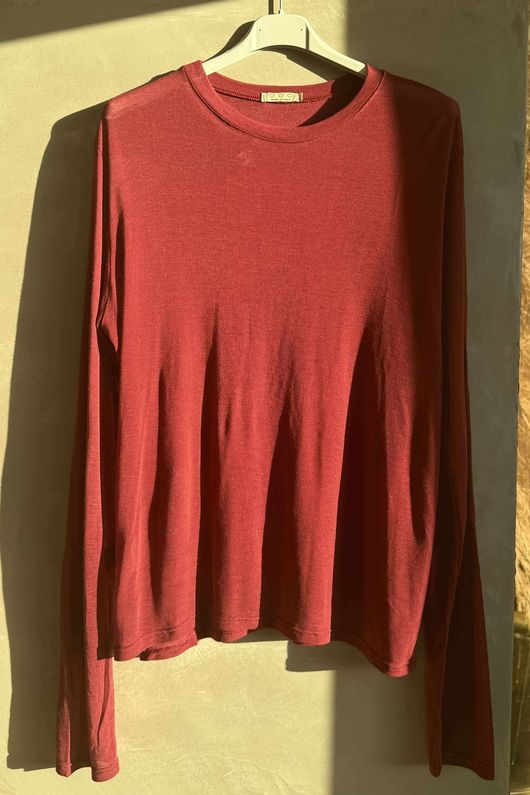 Essential Cashmere Blend Sheer Layering Top Burgundy 